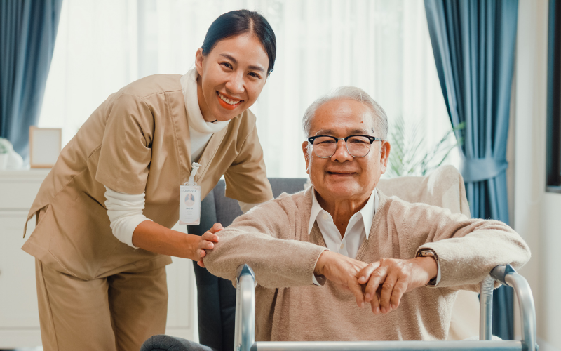 Elderly male sitting on wheelchair